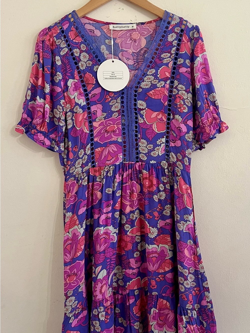 Rusttydustty Womens M Purple Pink Retro Floral Tiered Babydoll Boho Dress NWT